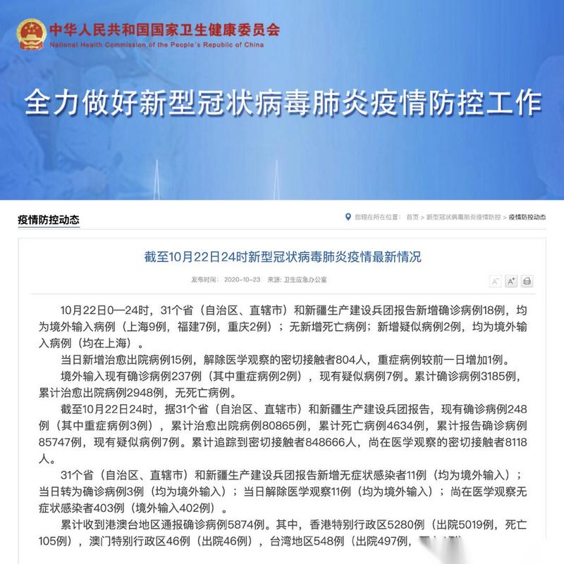 31省新增18例境外输入确诊病例情况汇总